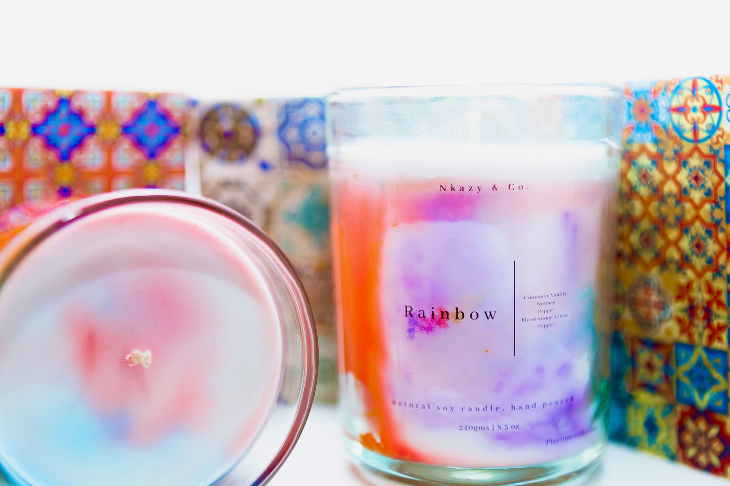 Rainbow " Marbled scented candle"